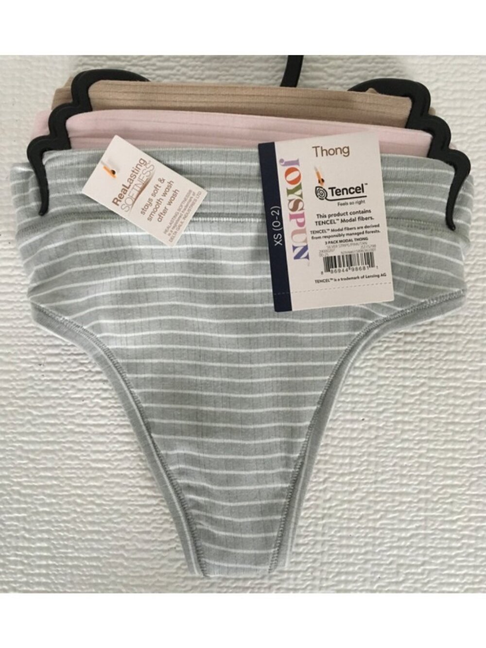 Joyspun 3 Pack Thong Underwear Size XS 0 to 2 Pink Tan Gray and White New w Tags